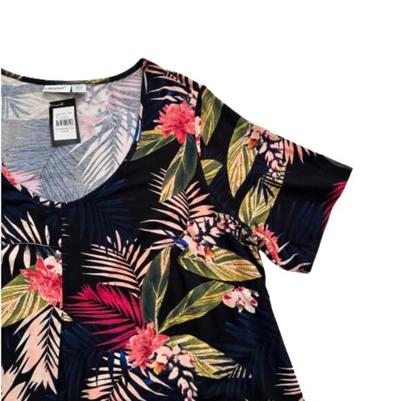 Avenue Black Liv Tropical Print Pleat Short Sleeve Tunic Top Plus Size 20 NEW - Picture 9 of 15